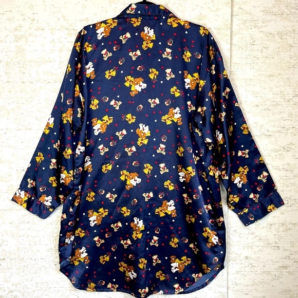 BAXTER & WELLS INTIMATES Satin Nightshirt Nightgown Teddy Bears Large Button Up - Picture 11 of 16